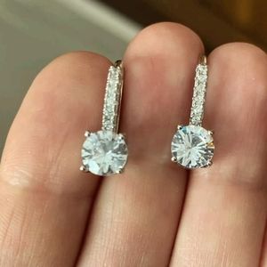 Silver Round Diamond Drop Earrings